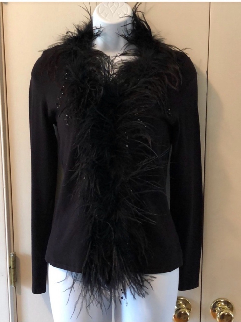 Alberto Malaki Vintage GENUINE Ostrich Feather Cardigan Size Large - Picture 2 of 8